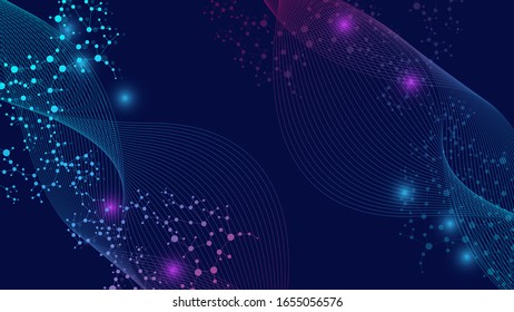 Structure molecule and communication. Dna, atom, neurons. Scientific concept for your design. Connected lines with dots. Medical, technology, chemistry, science background. Vector illustration.