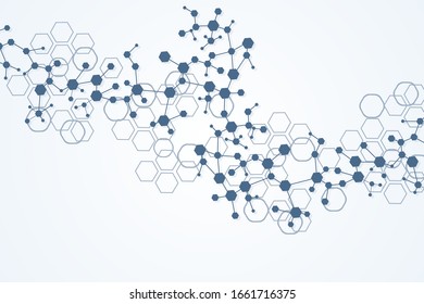 Structure molecule and communication. Dna, atom, neurons. Scientific concept for your design. Connected lines with dots. Medical, technology, chemistry, science background. Vector illustration.