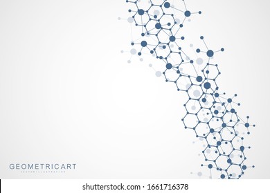 Structure molecule and communication. Dna, atom, neurons. Scientific concept for your design. Connected lines with dots. Medical, technology, chemistry, science background. Vector illustration.