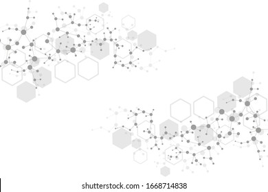 Estructura molécula y comunicación.Adn, átomo, neuronas. Concepto científico para su diseño. Líneas conectadas con puntos. Medicina, tecnología, química, ciencias. Ilustración vectorial.