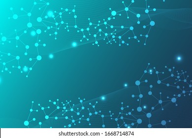 Structure molecule and communication. Dna, atom, neurons. Scientific concept for your design. Connected lines with dots. Medical, technology, chemistry, science background. Vector illustration.