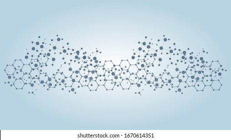 Estructura molécula y comunicación.Adn, átomo, neuronas. Concepto científico para su diseño. Líneas conectadas con puntos. Medicina, tecnología, química, ciencias. Ilustración vectorial.