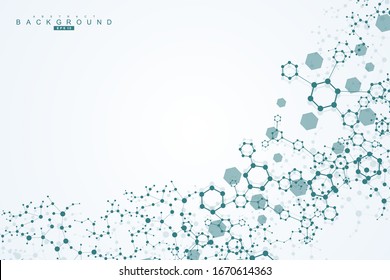 Estructura molécula y comunicación.Adn, átomo, neuronas. Concepto científico para su diseño. Líneas conectadas con puntos. Medicina, tecnología, química, ciencias. Ilustración vectorial.