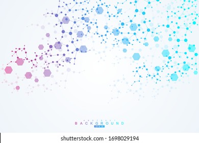 Strukturmolekül und Kommunikation. DNA, Atom, Neuronen. Wissenschaftliches Konzept für Ihr Design. Verbundene Linien mit Punkten. Medizin, Technologie, Chemie, wissenschaftlicher Hintergrund. Vektorillustration.