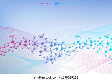 Structure molecule and communication. Dna, atom, neurons. Scientific concept for your design. Connected lines with dots. Medical, technology, chemistry, science background. Vector illustration.