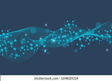 Structure molecule and communication. Dna, atom, neurons. Scientific concept for your design. Connected lines with dots. Medical, technology, chemistry, science background. Vector illustration.