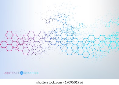 Structure molecule and communication. Dna, atom, neurons. Scientific concept for your design. Connected lines with dots. Medical, technology, chemistry, science background. Vector illustration.