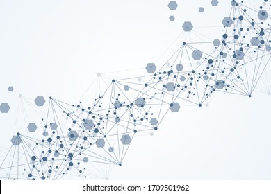 Structure molecule and communication. Dna, atom, neurons. Scientific concept for your design. Connected lines with dots. Medical, technology, chemistry, science background. Vector illustration.