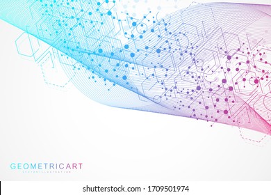 Structure molecule and communication. Dna, atom, neurons. Scientific concept for your design. Connected lines with dots. Medical, technology, chemistry, science background. Vector illustration.