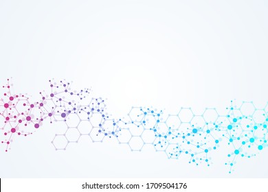 Structure molecule and communication. Dna, atom, neurons. Scientific concept for your design. Connected lines with dots. Medical, technology, chemistry, science background. Vector illustration.