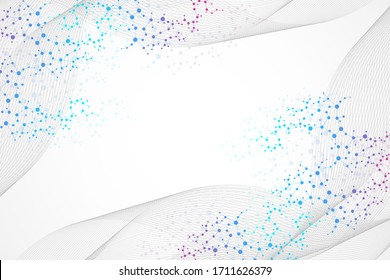 Structure molecule and communication. Dna, atom, neurons. Scientific concept for your design. Connected lines with dots. Medical, technology, chemistry, science background. Vector illustration.