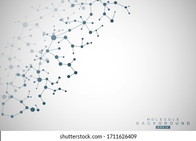 Structure molecule and communication. Dna, atom, neurons. Scientific concept for your design. Connected lines with dots. Medical, technology, chemistry, science background. Vector illustration.