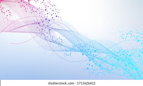 Structure molecule and communication. Dna, atom, neurons. Scientific concept for your design. Connected lines with dots. Medical, technology, chemistry, science background. Vector illustration.