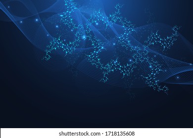 Structure molecule and communication. Dna, atom, neurons. Scientific concept for your design. Connected lines with dots. Medical, technology, chemistry, science background. Vector illustration.