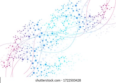 Structure molecule and communication. Dna, atom, neurons. Scientific concept for your design. Connected lines with dots. Medical, technology, chemistry, science background. Vector illustration.