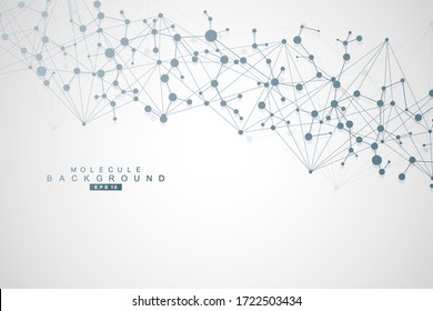 Structure molecule and communication. Dna, atom, neurons. Scientific concept for your design. Connected lines with dots. Medical, technology, chemistry, science background. Vector illustration.