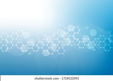 Structure molecule and communication. Dna, atom, neurons. Scientific concept for your design. Connected lines with dots. Medical, technology, chemistry, science background. Vector illustration.