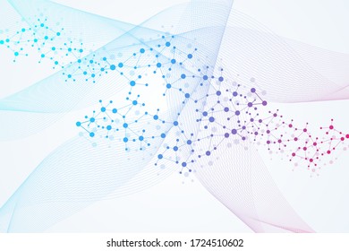 Structure molecule and communication. Dna, atom, neurons. Scientific concept for your design. Connected lines with dots. Medical, technology, chemistry, science background. Vector illustration.