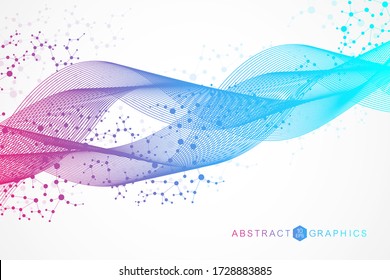 Molécula de estructura y comunicación. Adn, átomo, neuronas. Concepto científico para su diseño. Líneas conectadas con puntos. Medicina, tecnología, química, formación científica. Ilustración vectorial.