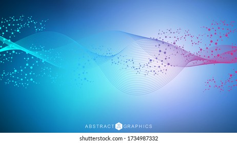 Structure molecule and communication. Dna, atom, neurons. Scientific concept for your design. Connected lines with dots. Medical, technology, chemistry, science background. Vector illustration.