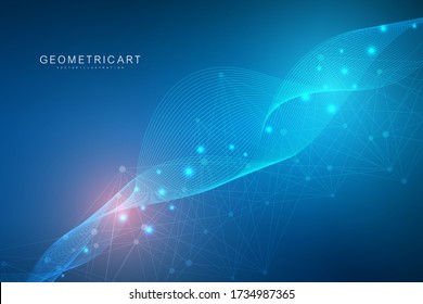 Structure molecule and communication. Dna, atom, neurons. Scientific concept for your design. Connected lines with dots. Medical, technology, chemistry, science background. Vector illustration.