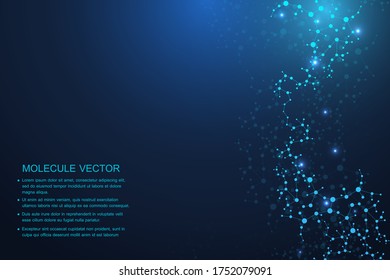 Structure molecule and communication. Dna, atom, neurons. Scientific concept for your design. Connected lines with dots. Medical, technology, chemistry, science background. Vector illustration.