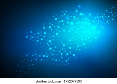 Structure molecule and communication. Dna, atom, neurons. Scientific concept for your design. Connected lines with dots. Medical, technology, chemistry, science background. Vector illustration.