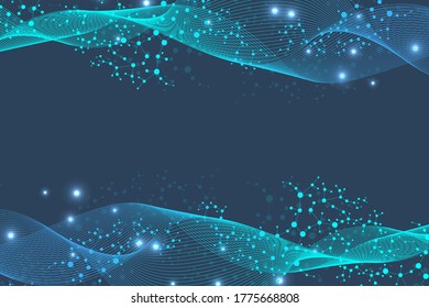Structure molecule and communication. Dna, atom, neurons. Scientific concept for your design. Connected lines with dots. Medical, technology, chemistry, science background. Vector illustration.