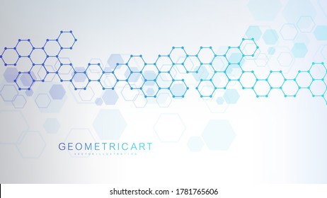 Molécula de estructura y comunicación. Adn, átomo, neuronas. Concepto científico para su diseño. Líneas conectadas con puntos. Medicina, tecnología, química, formación científica. Ilustración vectorial.