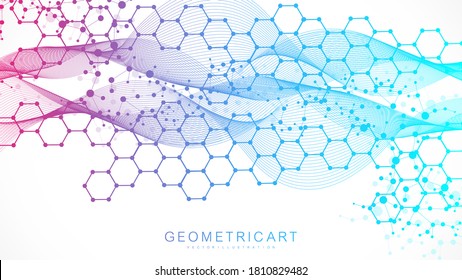 Structure molecule and communication. Dna, atom, neurons. Scientific concept for your design. Connected lines with dots. Medical, technology, chemistry, science background. Vector illustration.