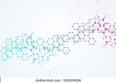 Structure molecule and communication. Dna, atom, neurons. Scientific concept for your design. Connected lines with dots. Medical, technology, chemistry, science background. Vector illustration.