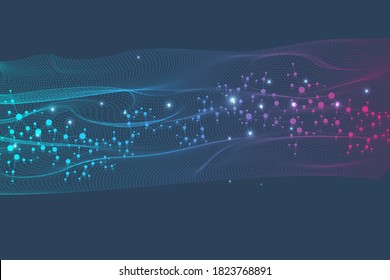 Structure molecule and communication. Dna, atom, neurons. Scientific concept for your design. Connected lines with dots. Medical, technology, chemistry, science background. Vector illustration.