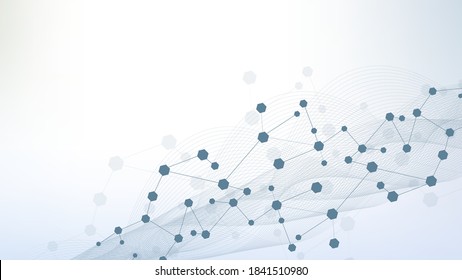 Structure molecule and communication. Dna, atom, neurons. Scientific concept for your design. Connected lines with dots. Medical, technology, chemistry, science background. Vector illustration.