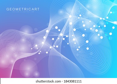 Structure molecule and communication. Dna, atom, neurons. Scientific concept for your design. Connected lines with dots. Medical, technology, chemistry, science background. Vector illustration.