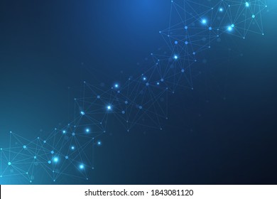 Structure molecule and communication. Dna, atom, neurons. Scientific concept for your design. Connected lines with dots. Medical, technology, chemistry, science background. Vector illustration.
