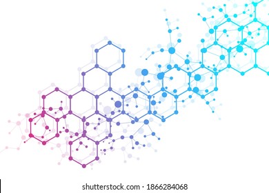 Structure molecule and communication. Dna, atom, neurons. Scientific concept for your design. Connected lines with dots. Medical, technology, chemistry, science background. Vector illustration.