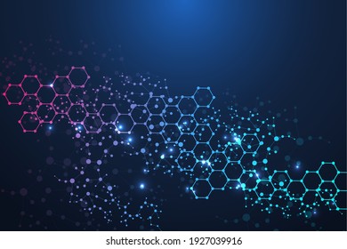 Structure molecule and communication. Dna, atom, neurons. Scientific concept for your design. Connected lines with dots. Medical, technology, chemistry, science background. Vector illustration.