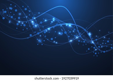 Structure molecule and communication. Dna, atom, neurons. Scientific concept for your design. Connected lines with dots. Medical, technology, chemistry, science background. Vector illustration.