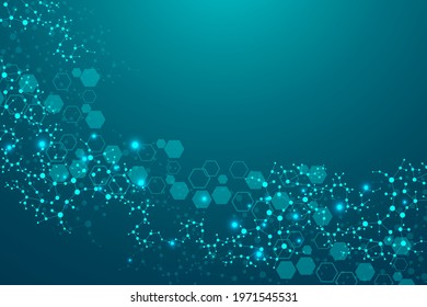 Structure molecule and communication. Dna, atom, neurons. Scientific concept for your design. Connected lines with dots. Medical, technology, chemistry, science background. Vector illustration