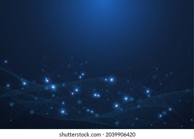 Structure molecule and communication. Dna, atom, neurons. Scientific concept for your design. Connected lines with dots. Medical, technology, chemistry, science background. Vector illustration.