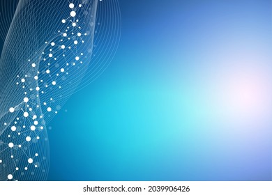 Structure molecule and communication. Dna, atom, neurons. Scientific concept for your design. Connected lines with dots. Medical, technology, chemistry, science background. Vector illustration.
