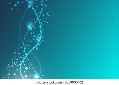 Molécula de estructura y comunicación. Adn, átomo, neuronas. Concepto científico para su diseño. Líneas conectadas con puntos. Medicina, tecnología, química, formación científica. Ilustración vectorial.