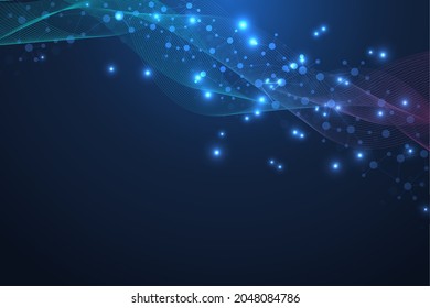 Structure molecule and communication. Dna, atom, neurons. Scientific concept for your design. Connected lines with dots. Medical, technology, chemistry, science background. Vector illustration.