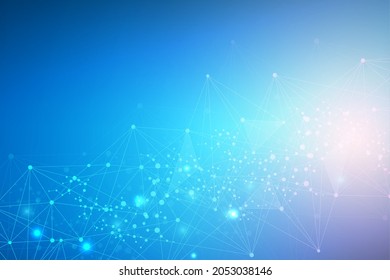 Structure molecule and communication. Dna, atom, neurons. Scientific concept for your design. Connected lines with dots. Medical, technology, chemistry, science background. Vector illustration.