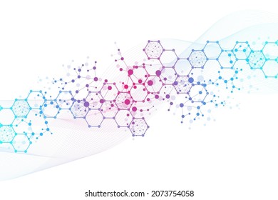 Structure molecule and communication. Dna, atom, neurons. Scientific concept for your design. Connected lines with dots. Medical, technology, chemistry, science background. Vector illustration.