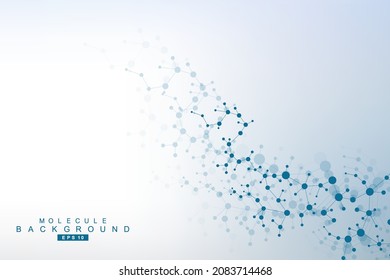 Molécula de estructura y comunicación. Adn, átomo, neuronas. Concepto científico para su diseño. Líneas conectadas con puntos. Medicina, tecnología, química, formación científica. Ilustración vectorial.