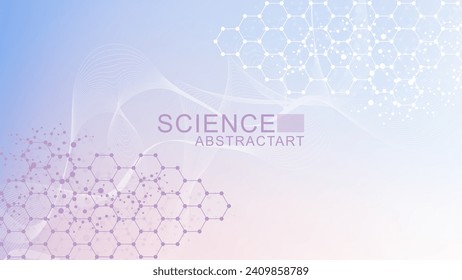 Structure molecule and communication. Dna, atom, neurons. Scientific concept for your design. Connected lines with dots. Medical, technology, chemistry, science background. Vector illustration.