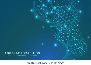 Estructura, molécula y comunicación. Adn, átomo, neuronas. Concepto científico para su diseño. Líneas conectadas con puntos. Medicina, tecnología, química, formación científica. Ilustración vectorial.