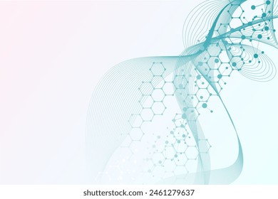 Estructura, molécula y comunicación. Adn, átomo, neuronas. Concepto científico para su diseño. Líneas conectadas con puntos. Medicina, tecnología, química, ciencia Ilustración vectorial de fondo