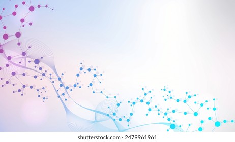 Structure molecule and communication. DNA, atom, neurons. Scientific concept for your design. Connected lines with dots. Medical, technology, chemistry, science background. Vector illustration